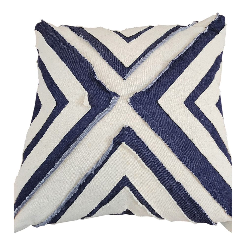 LOLOI‎ decorative throw pillow cotton linen blend cream & blue jean 18" x 18"